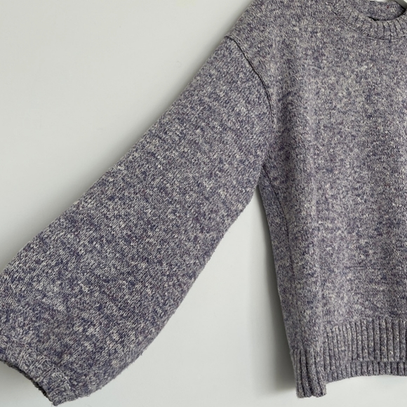 J Crew Balloon Sleeve Cotton/Linen Heathered Purple Crewneck Sweater - Picture 5 of 8
